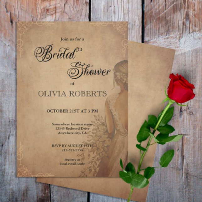 Vintage Rustic Old Parchment  Bridal Shower  Invitation (Creator Uploaded)