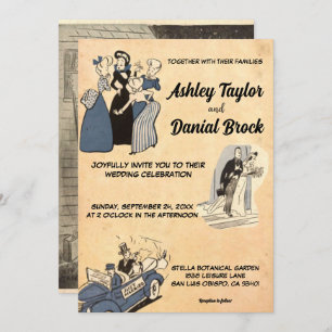 Vintage Rustic Old Romantic Comic Retro Wedding Invitation
