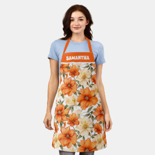Vintage Rustic Orange Autumn Flowers pattern  Apron