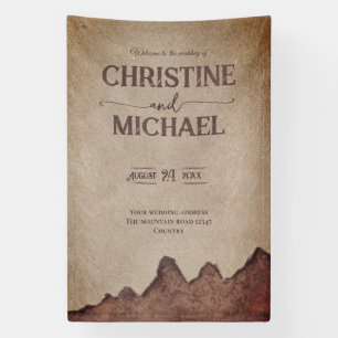 Vintage rustic paper brown mountains wedding banner