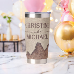 Vintage rustic paper brown mountains wedding insulated tumbler