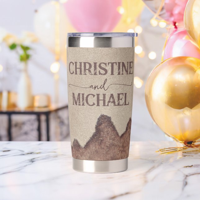 Vintage rustic paper brown mountains wedding insulated tumbler (Bachelor Party)