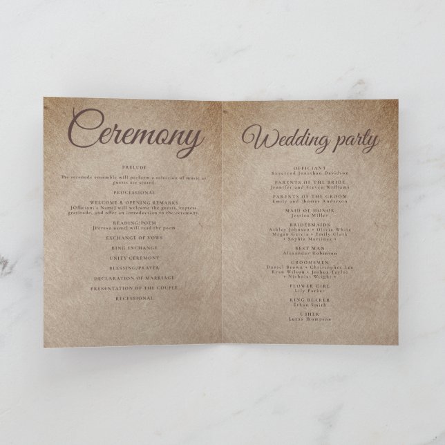 Vintage rustic paper brown mountains wedding programme (Inside)