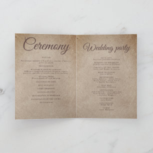 Vintage rustic paper brown mountains wedding programme