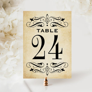 Vintage Rustic Parchment Flourish Table Number Car