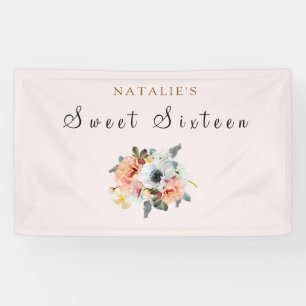 Vintage Rustic Peach Flower Sweet 16 Banner