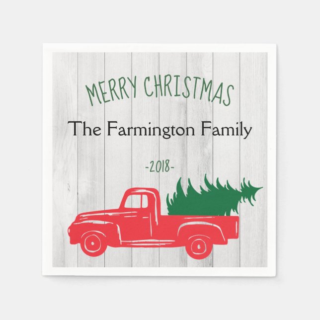 Vintage Rustic Personalised Christmas Napkins (Front)