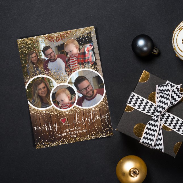 Vintage Rustic Photo Collage Christmas Farm Holiday Card (Creator Uploaded)