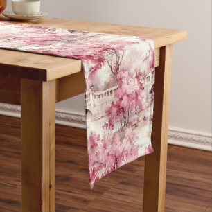 Vintage Rustic Pink French Country Toile Long Table Runner