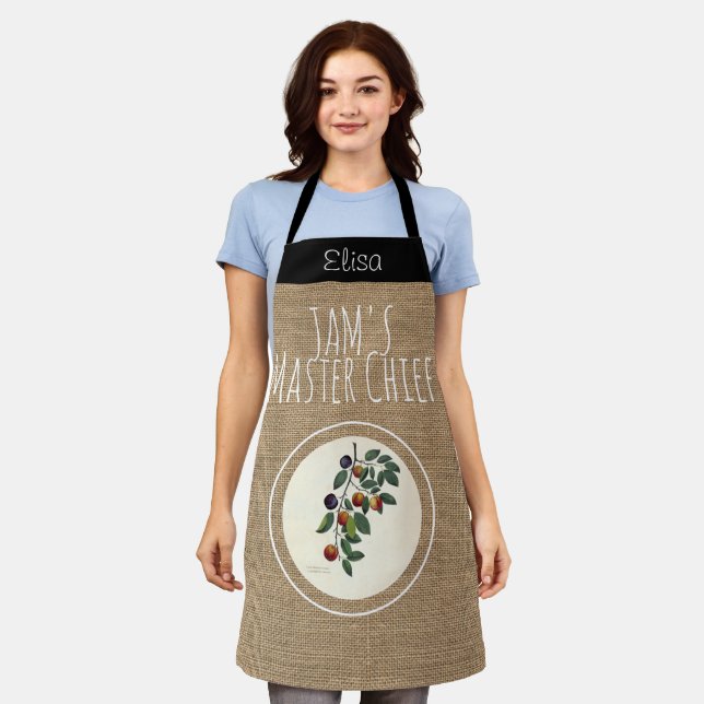 Vintage Rustic Plum Jam personalised Apron (Worn)