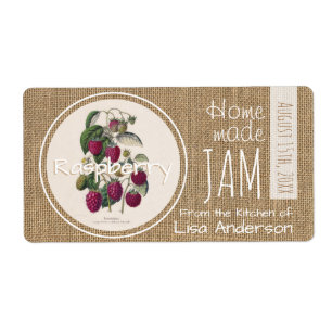 Vintage Rustic Raspberry Jam personalised H Label