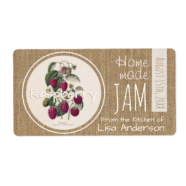 Vintage Rustic Raspberry Jam personalised H Label (Front)