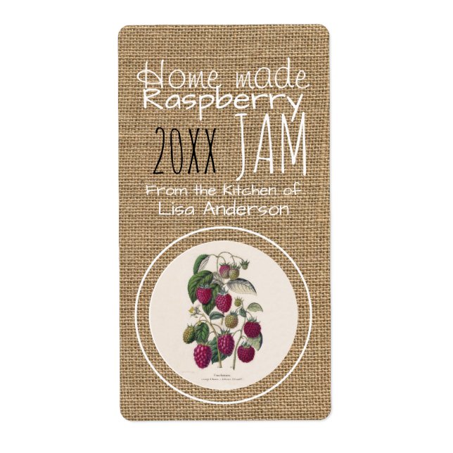 Vintage Rustic Raspberry Jam personalised Label (Front)