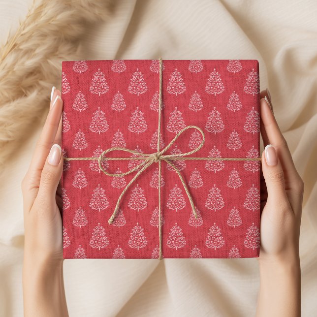 Vintage Rustic Red Christmas Trees Pattern Wrapping Paper (Creator Uploaded)