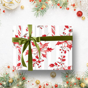 Vintage Rustic Red Floral Botanical Christmas Wrapping Paper