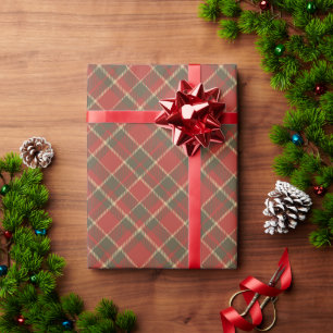 Vintage rustic red green beige plaid pattern wrapping paper