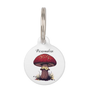 Vintage Rustic Red Mushroom Dog Cat White Pet  Tag