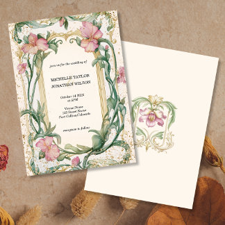 Vintage Rustic Retro Art Nouveau Botanical Floral Invitation