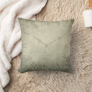 Vintage rustic retro clock script pattern cushion