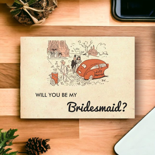 Vintage Rustic Retro Couple Old Bridesmaid Card (Creator Uploaded)