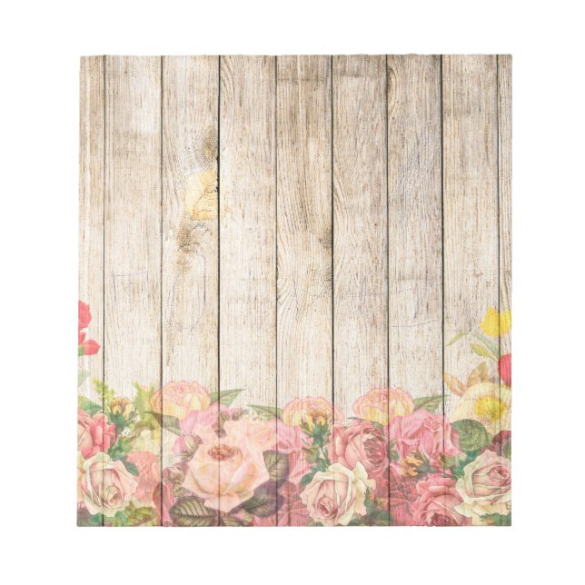 Vintage Rustic Romantic Roses Wood Notepad (Front)