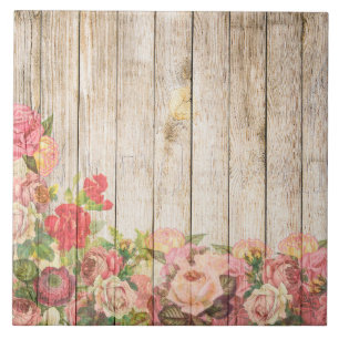 Vintage Rustic Romantic Roses Wood Tile