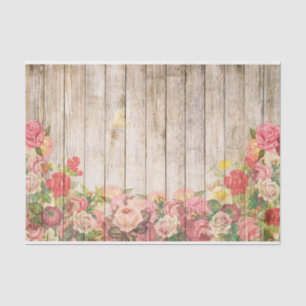 Vintage Rustic Romantic Roses Wood Tissue Paper