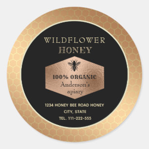 Vintage rustic rose gold bee honey jar label