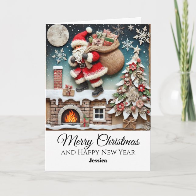 Vintage Rustic Santa Chimney Christmas  Card (Front)