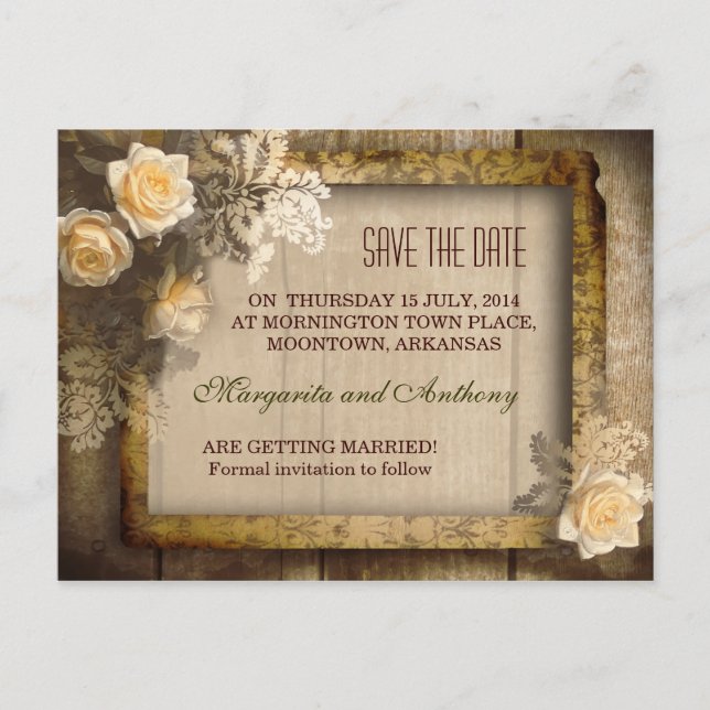 vintage rustic save the date post cards (Front)