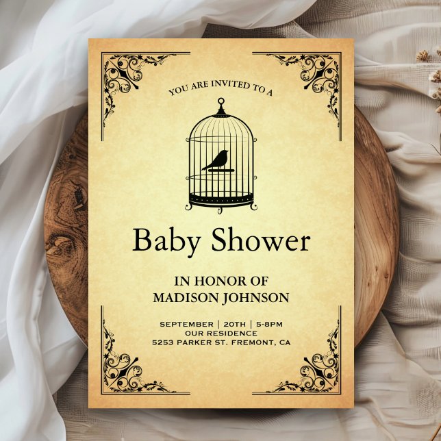 Vintage Rustic Shabby Chic Birdcage Baby Shower Invitation (Creator Uploaded)
