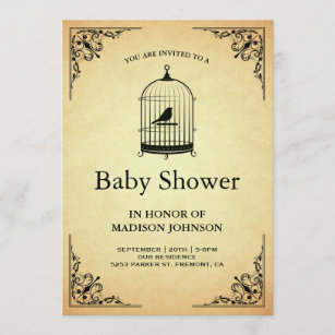 Vintage Rustic Shabby Chic Birdcage Baby Shower Invitation