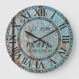 Vintage Rustic Shabby Chic Distressed Antique Wood Large Clock