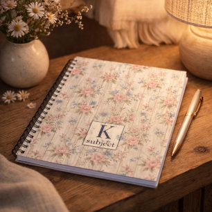 Vintage Rustic Shabby Chic Floral - Wood Farmhouse Notebook