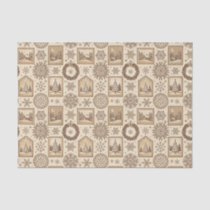 Vintage Rustic Snowflakes & Winter Cabin Christmas Tissue Paper