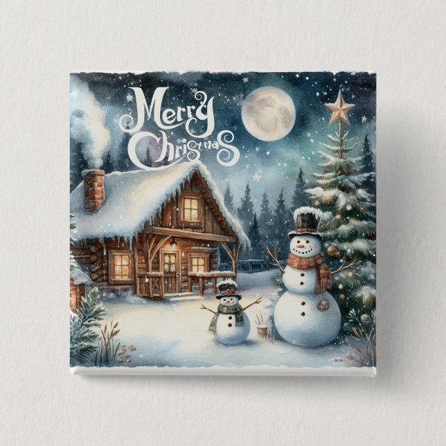 Vintage/Rustic/Snowman/Christmas 15 Cm Square Badge (Front)