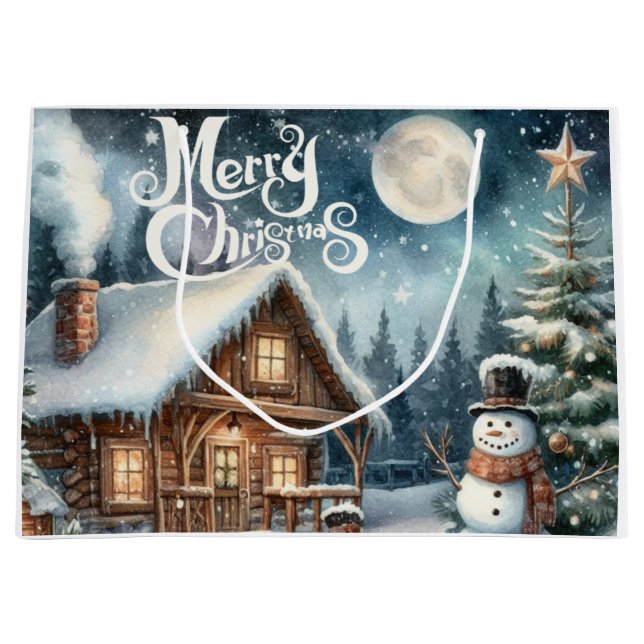 Vintage/Rustic/Snowman/Christmas Large Gift Bag (Front)