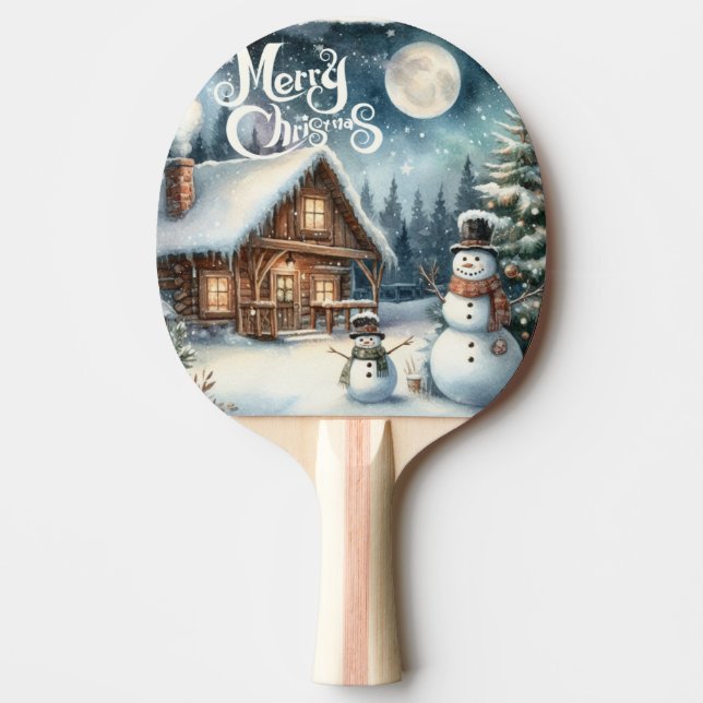 Vintage/Rustic/Snowman/Christmas Ping Pong Paddle (Front)