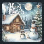 Vintage/Rustic/Snowman/Christmas Square Sticker<br><div class="desc">artwork</div>