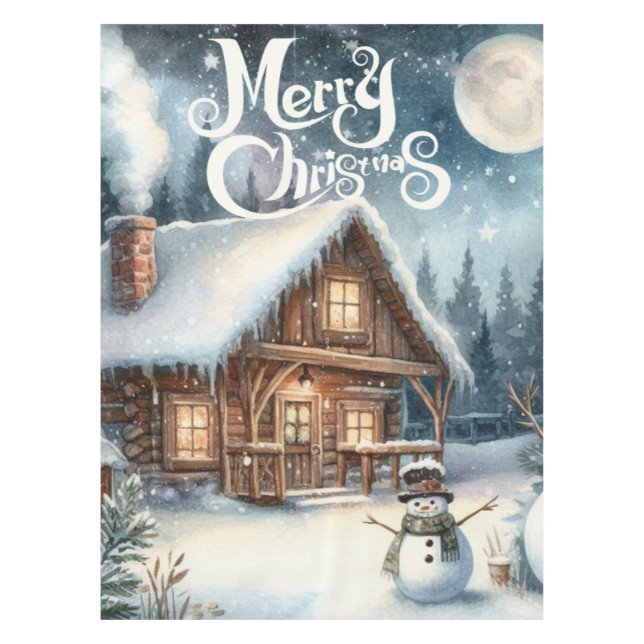 Vintage/Rustic/Snowman/Christmas Tablecloth (Front)