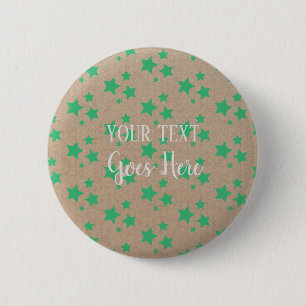 Vintage Rustic Stars Pattern Kraft Paper Green 6 Cm Round Badge