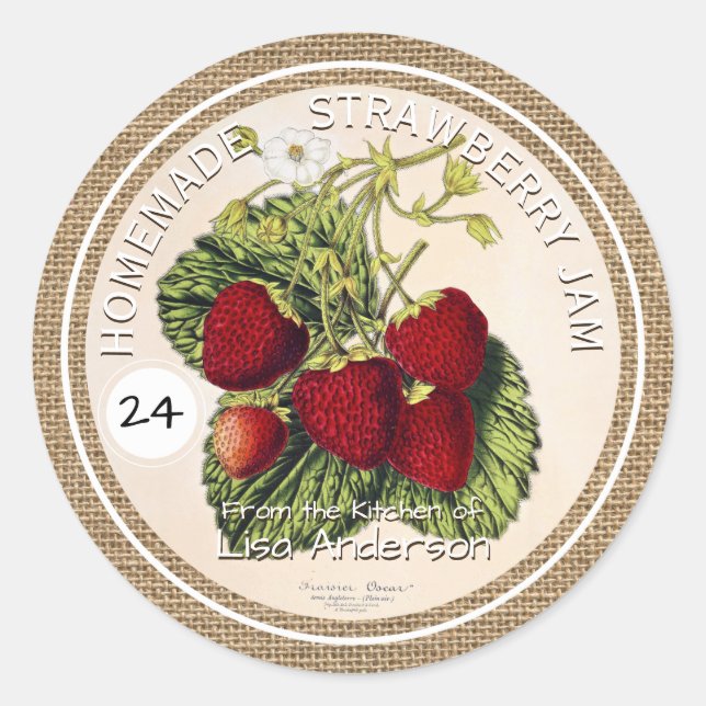 Vintage Rustic Strawberry Jam custom Sticker Label (Front)