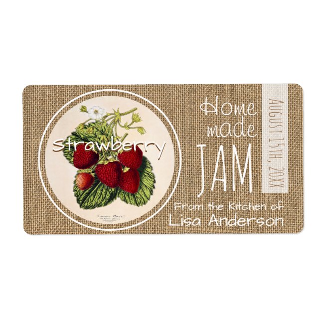 Vintage Rustic Strawberry Jam personalised H Label (Front)