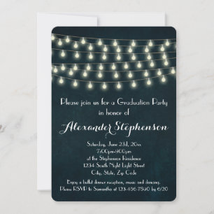 Vintage Rustic String Lights Graduation Party Invitation
