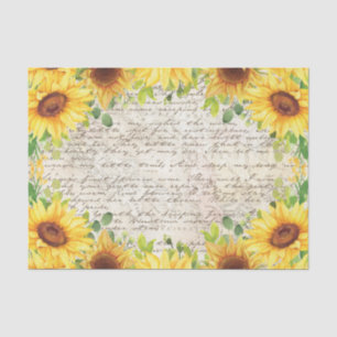 Vintage Rustic Sunflower Old Letter Decoupage Tissue Paper