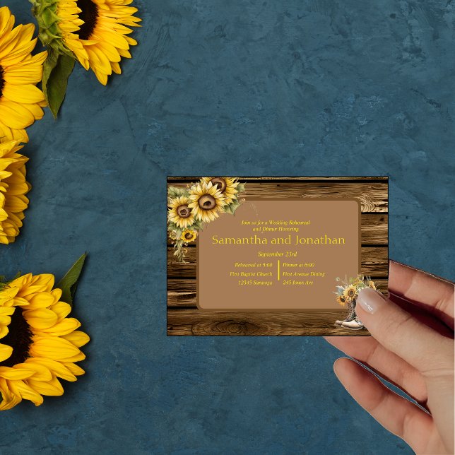 Vintage Rustic Sunflowers Country Rehearsal Invitation (Creator Uploaded)