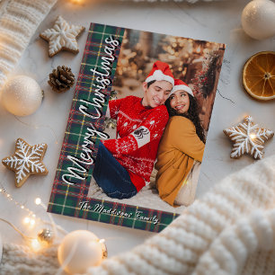 Vintage Rustic Tartan Plaid Photo Merry Christmas Holiday Card