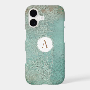 Vintage Rustic Teal Faux Lace Monogram