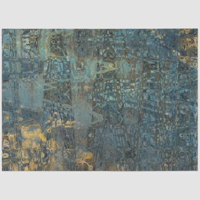 Vintage Rustic Texture Blue Gold Decoupage  Tissue Paper (Front)