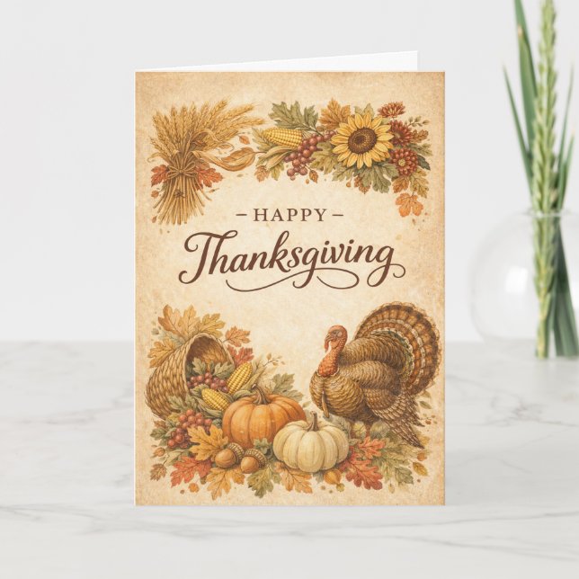 Vintage Rustic Thanksgiving Turkey Harvest  Card (Front)